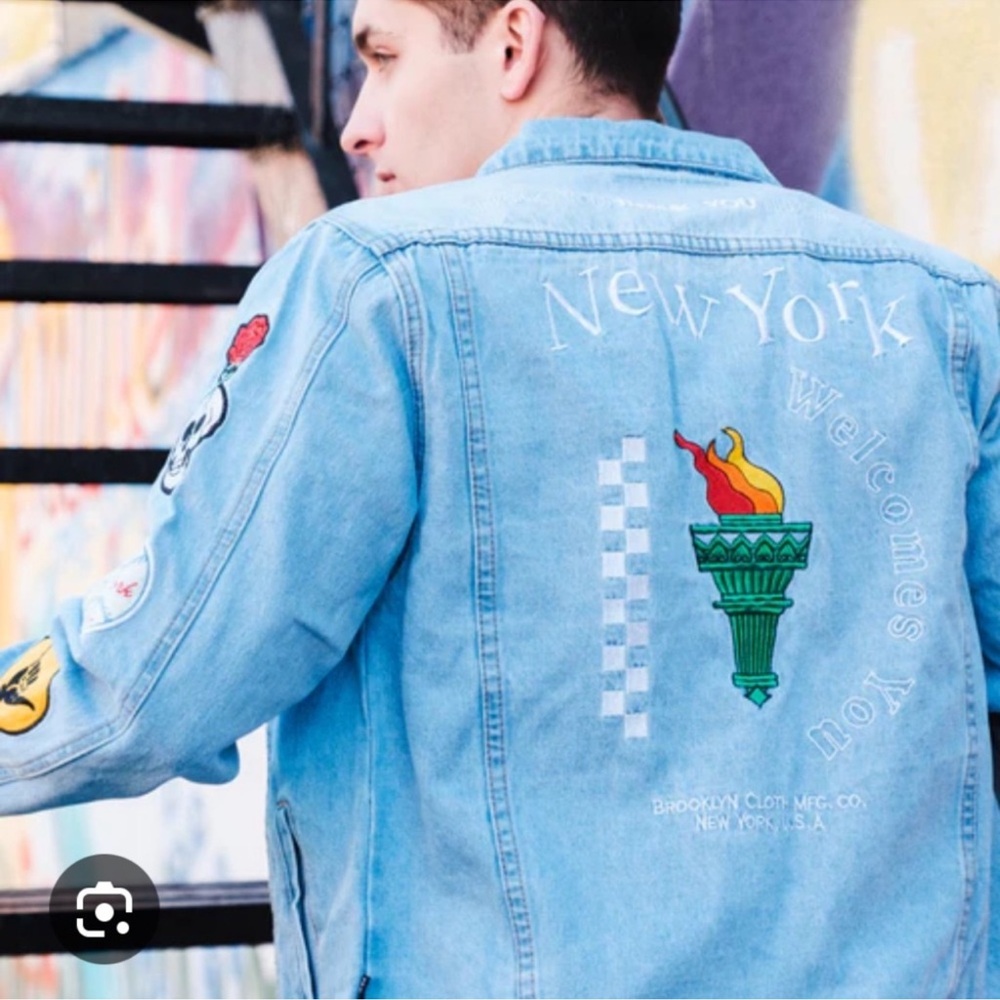 Brooklyn Cloth Patch Denim Jacket Blue Streetwear Unisex Size M